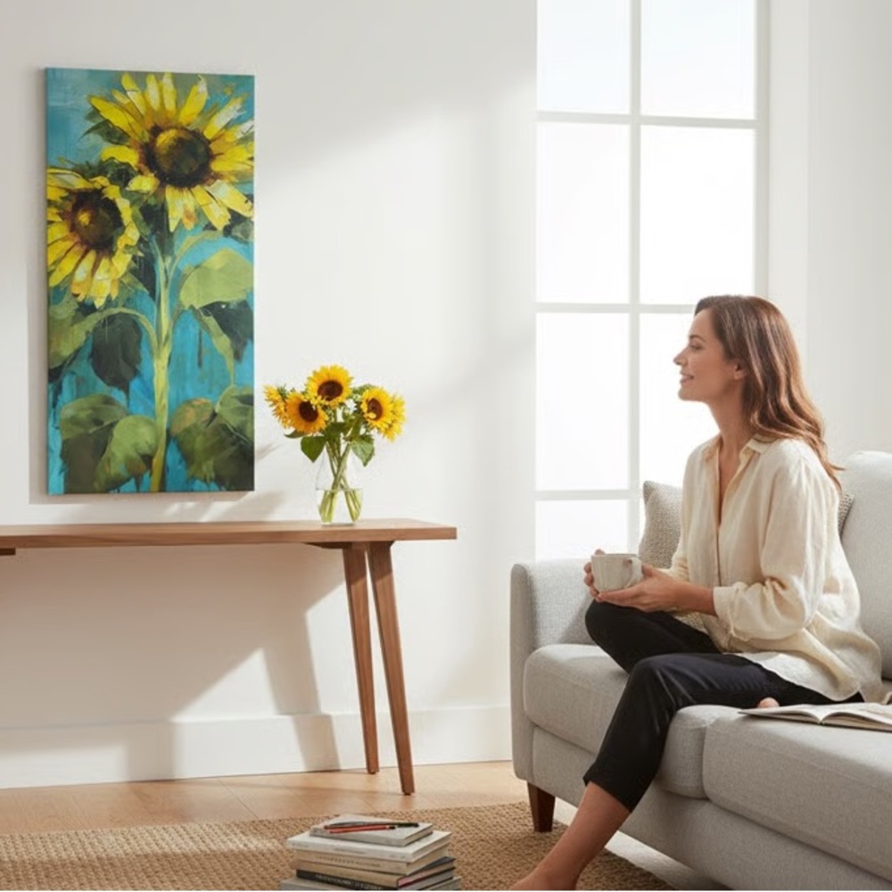 Sunflower Art Painting - Yellow and Green